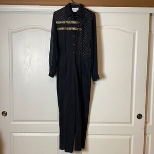 80s VINTAGE BLACK & GOLD JUMPSUIT LONG SLEEVE ONESIE ONE PIECE